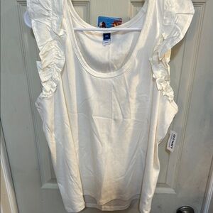 Old Navy White Ruffled Sleeveless Tank Top